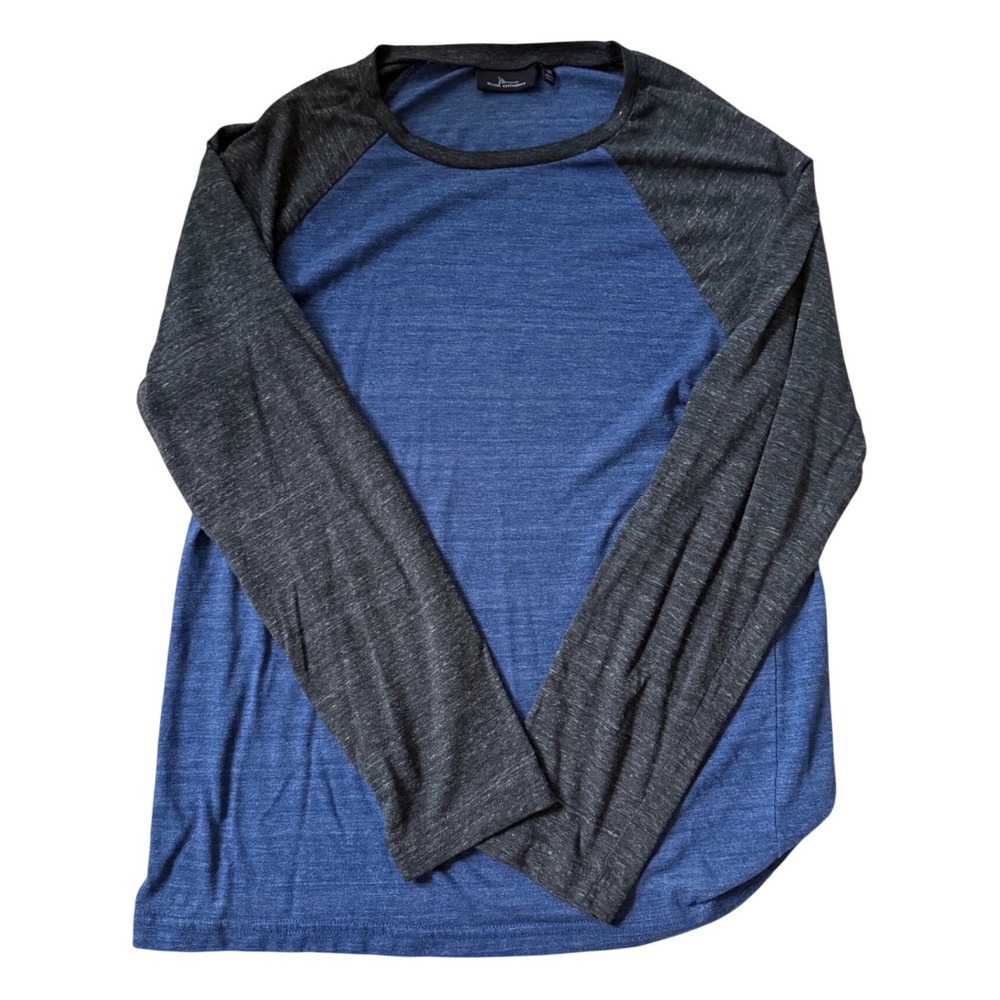 Marc Anthony Mens Raglan Baseball Tee Blue Charcoal Gray Heathered Shirt Medium